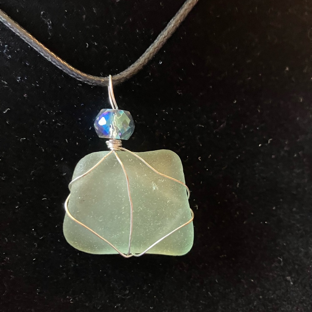 #88 handmade seaglass necklace aqua
